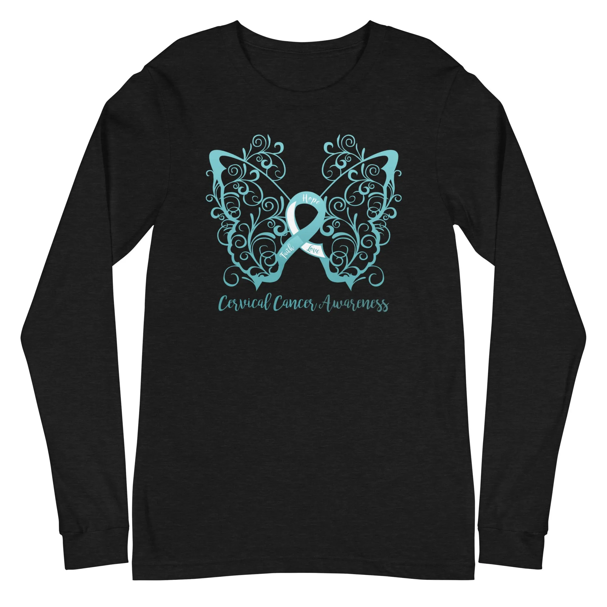 Cervical Cancer Awareness Filigree Butterfly Long Sleeve Tee - Several Colors Available