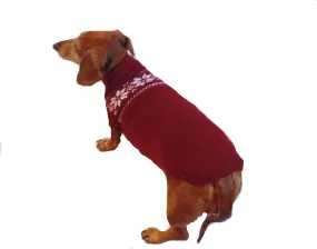 Christmas knitted sweater with snowflakes for a dog, clothes for dachshund