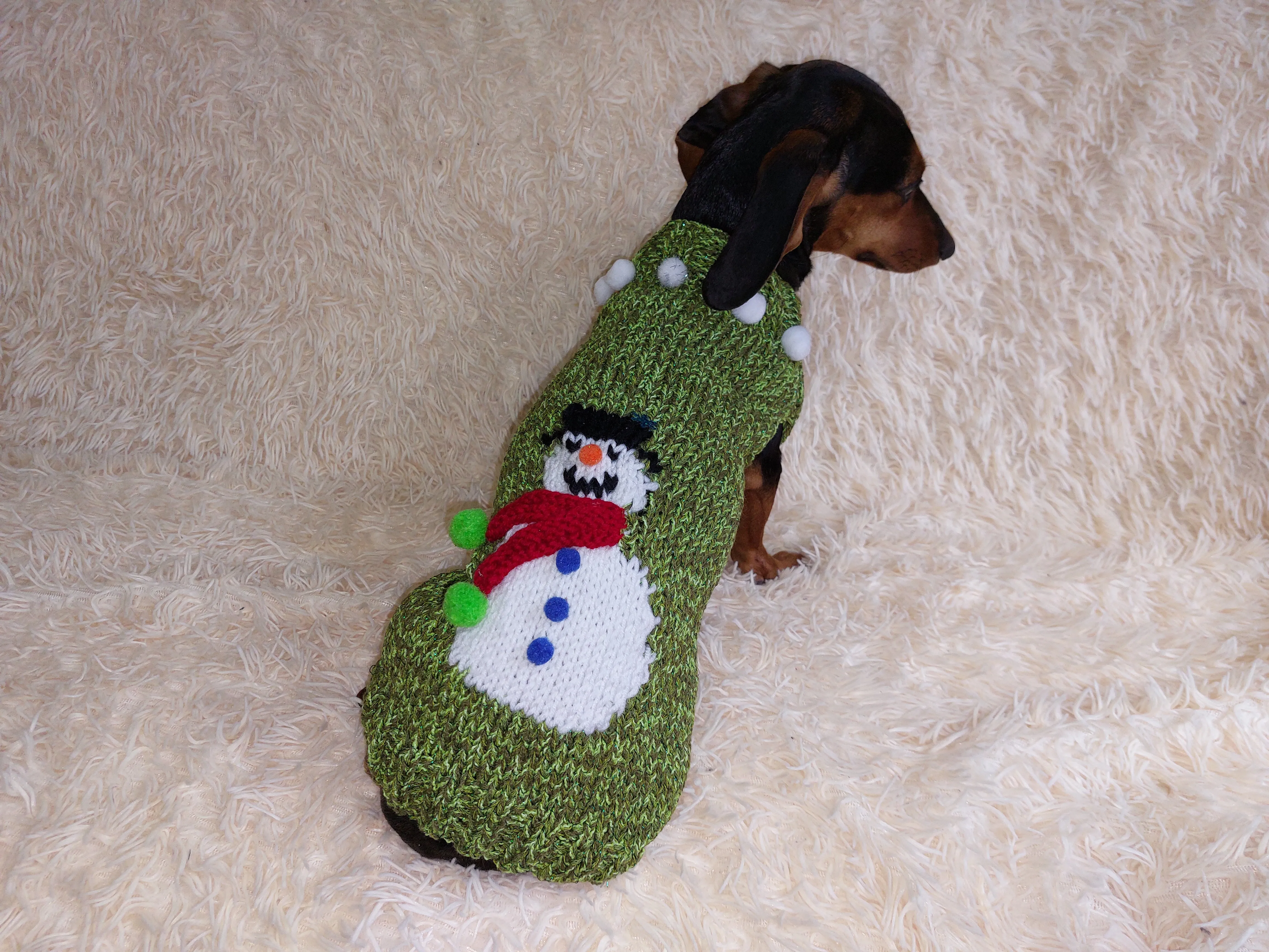 Christmas Outfit Pet Snowman Pom Pom Clothes,Snowman Christmas Sweater for Dogs,Christmas Gift for Pet Lover