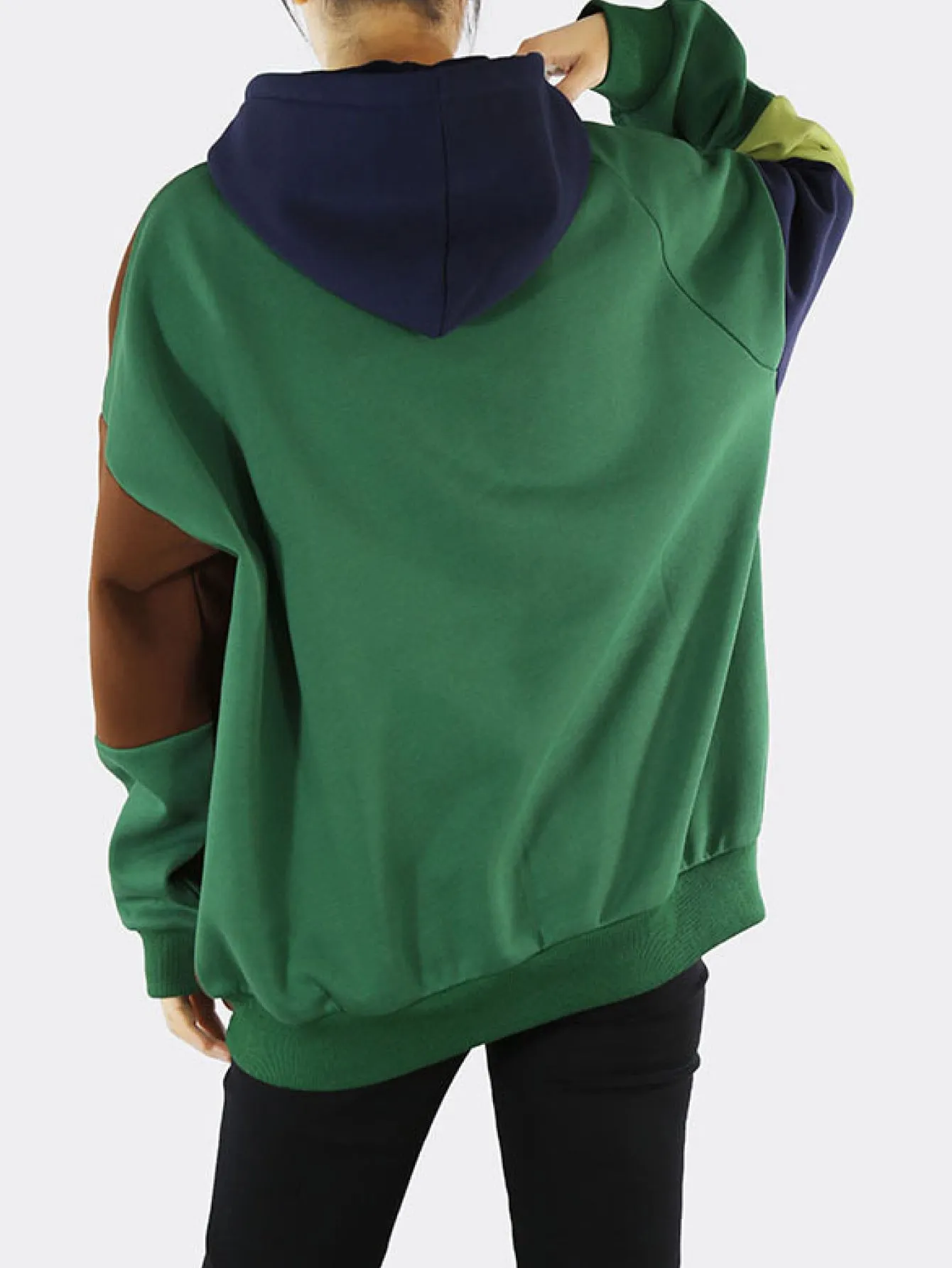 Color Block Drawstring Hoodie with Kangaroo Pocket