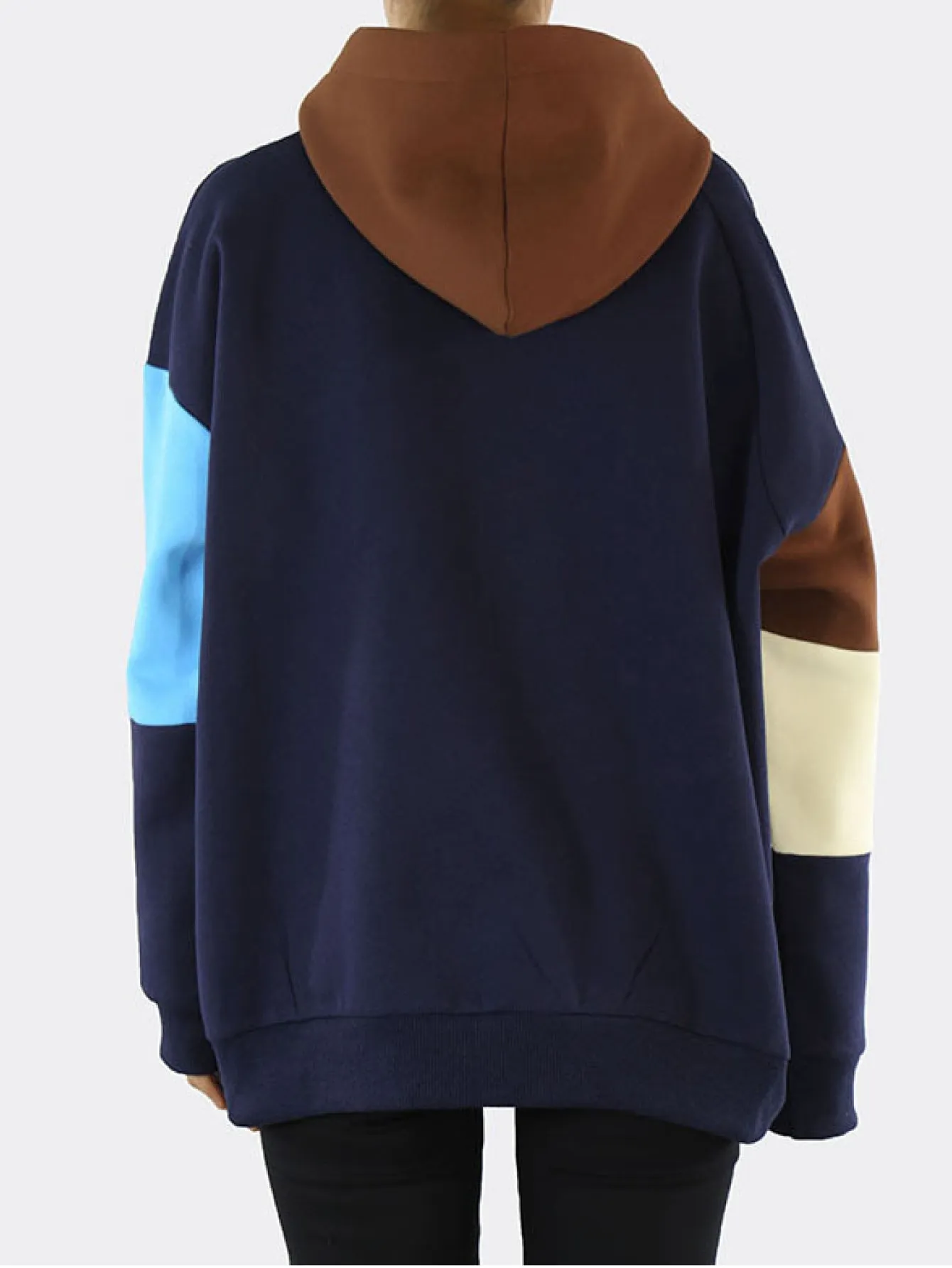 Color Block Drawstring Hoodie with Kangaroo Pocket