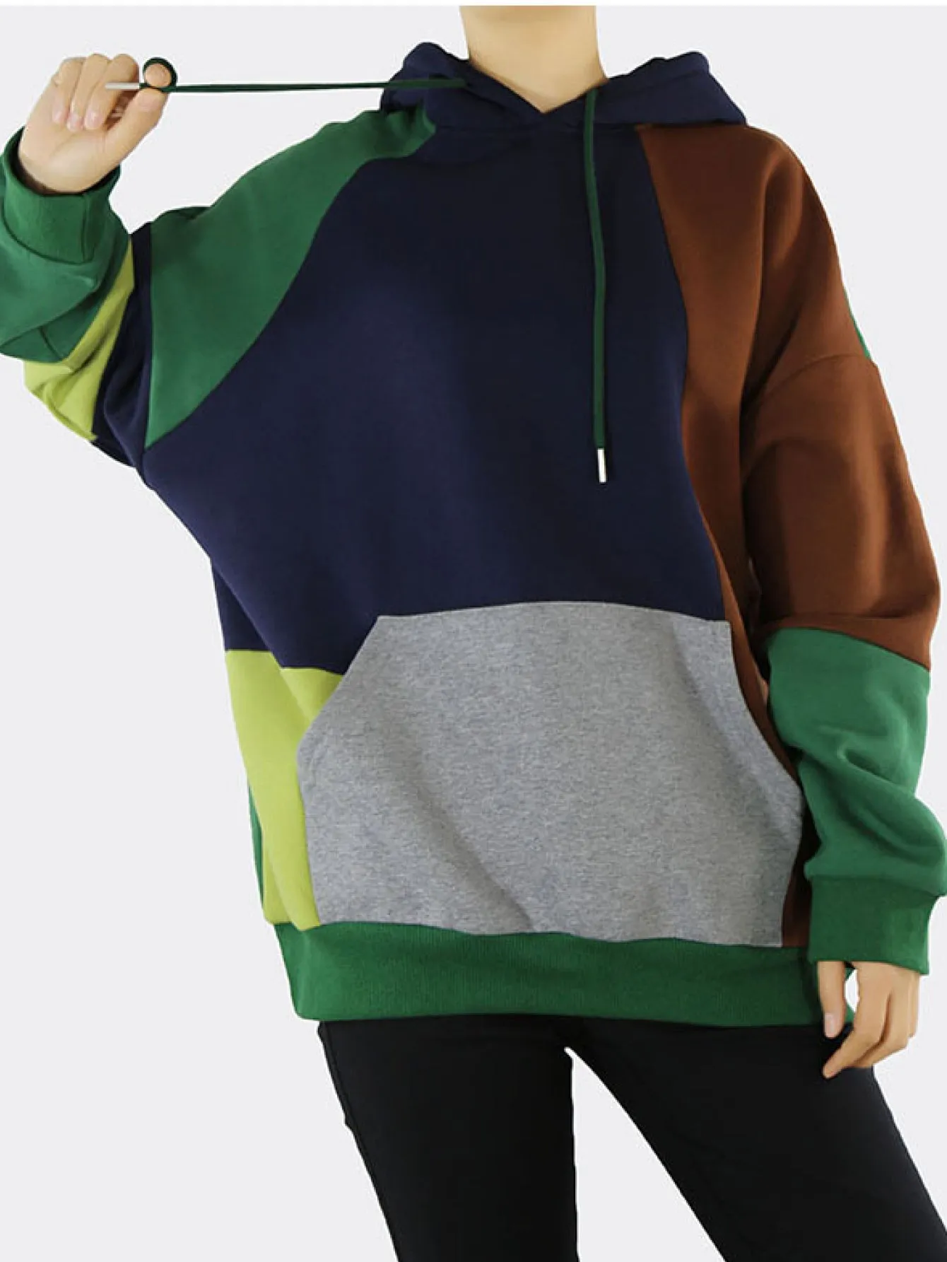 Color Block Drawstring Hoodie with Kangaroo Pocket