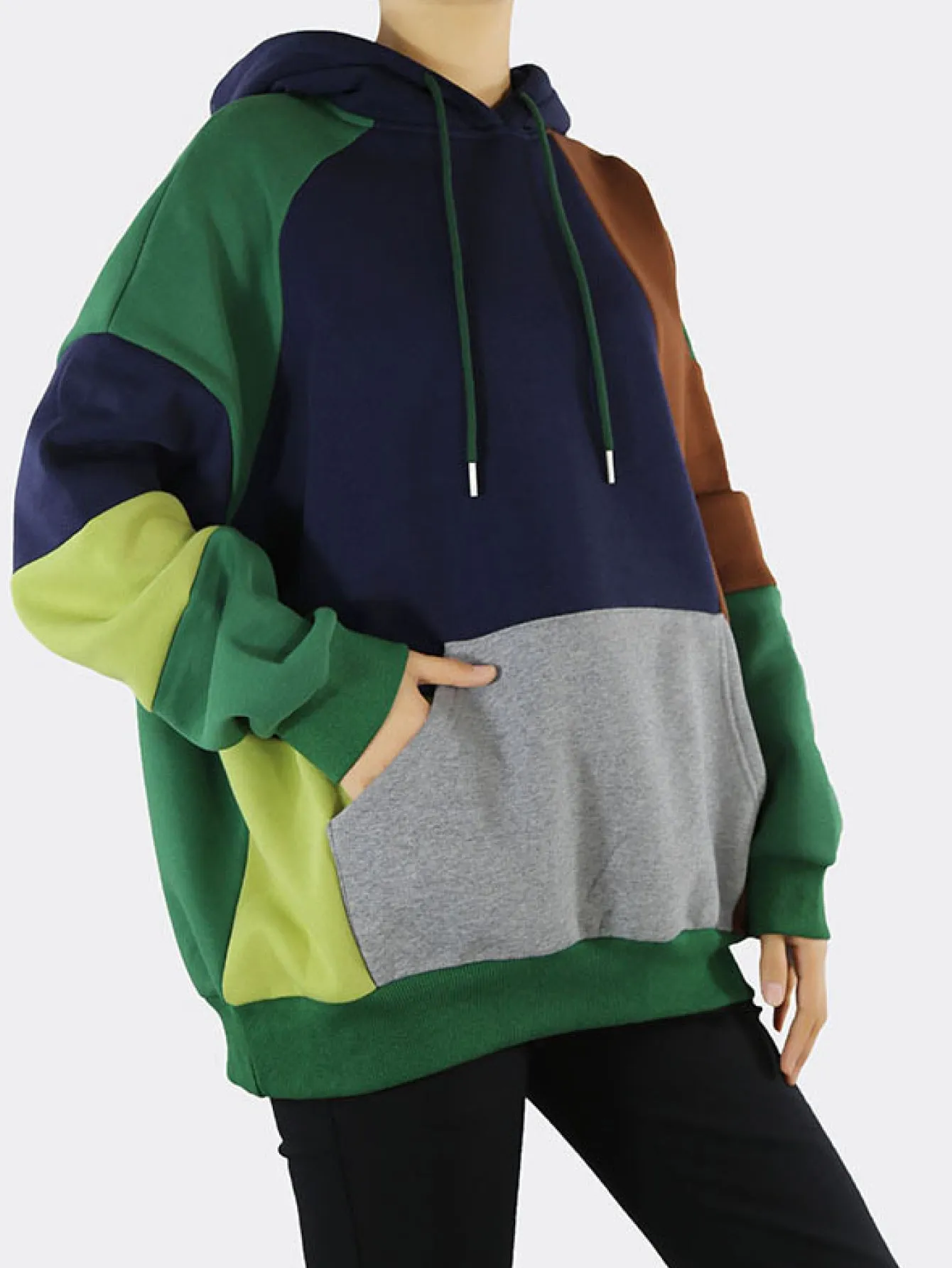 Color Block Drawstring Hoodie with Kangaroo Pocket