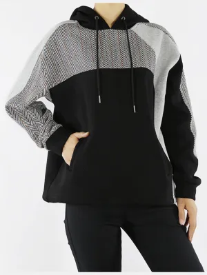 Color Block Herringbone Hoodie with Pockets