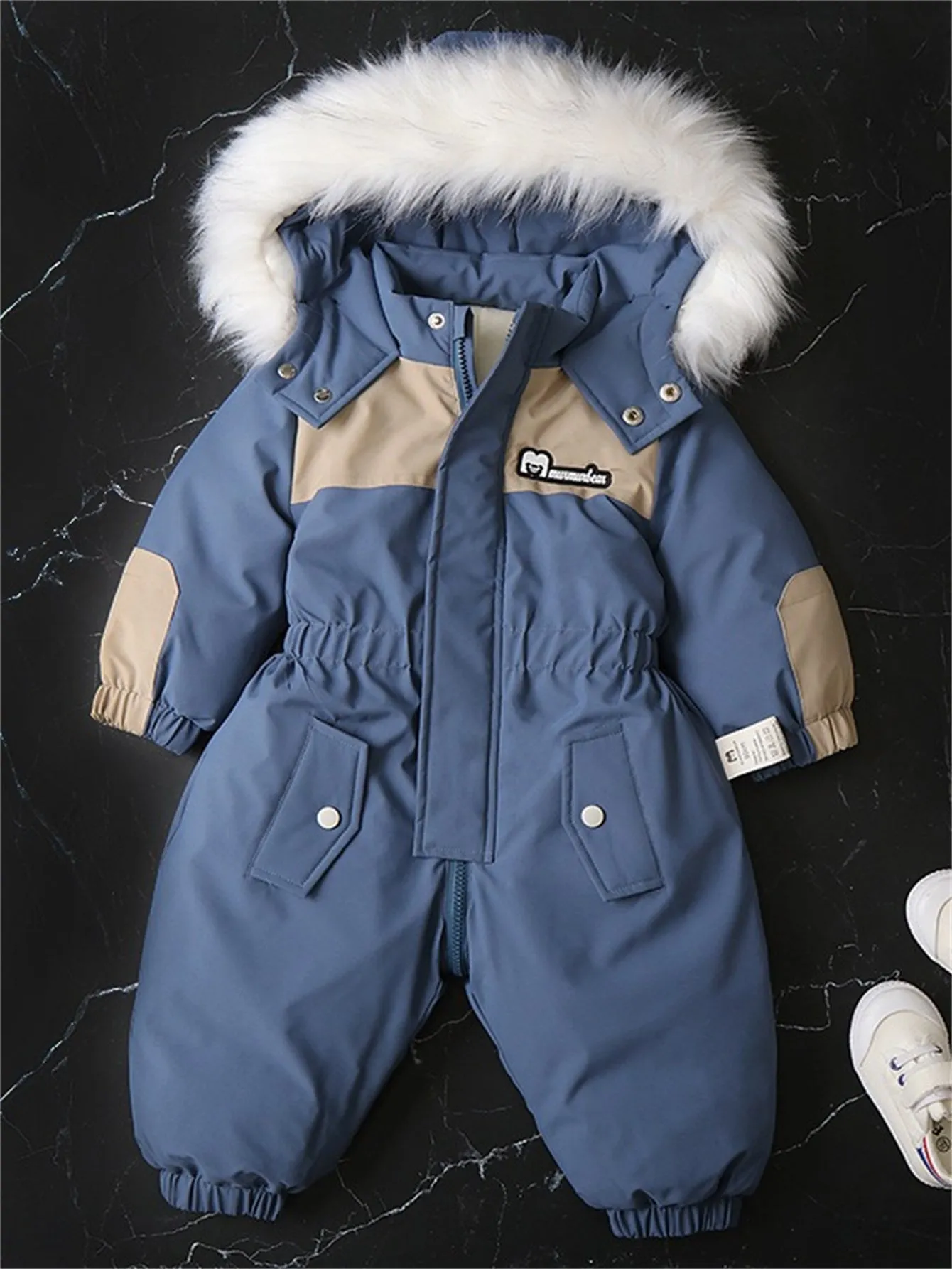 Colorblock baby velvet thickened ski suit jumpsuit