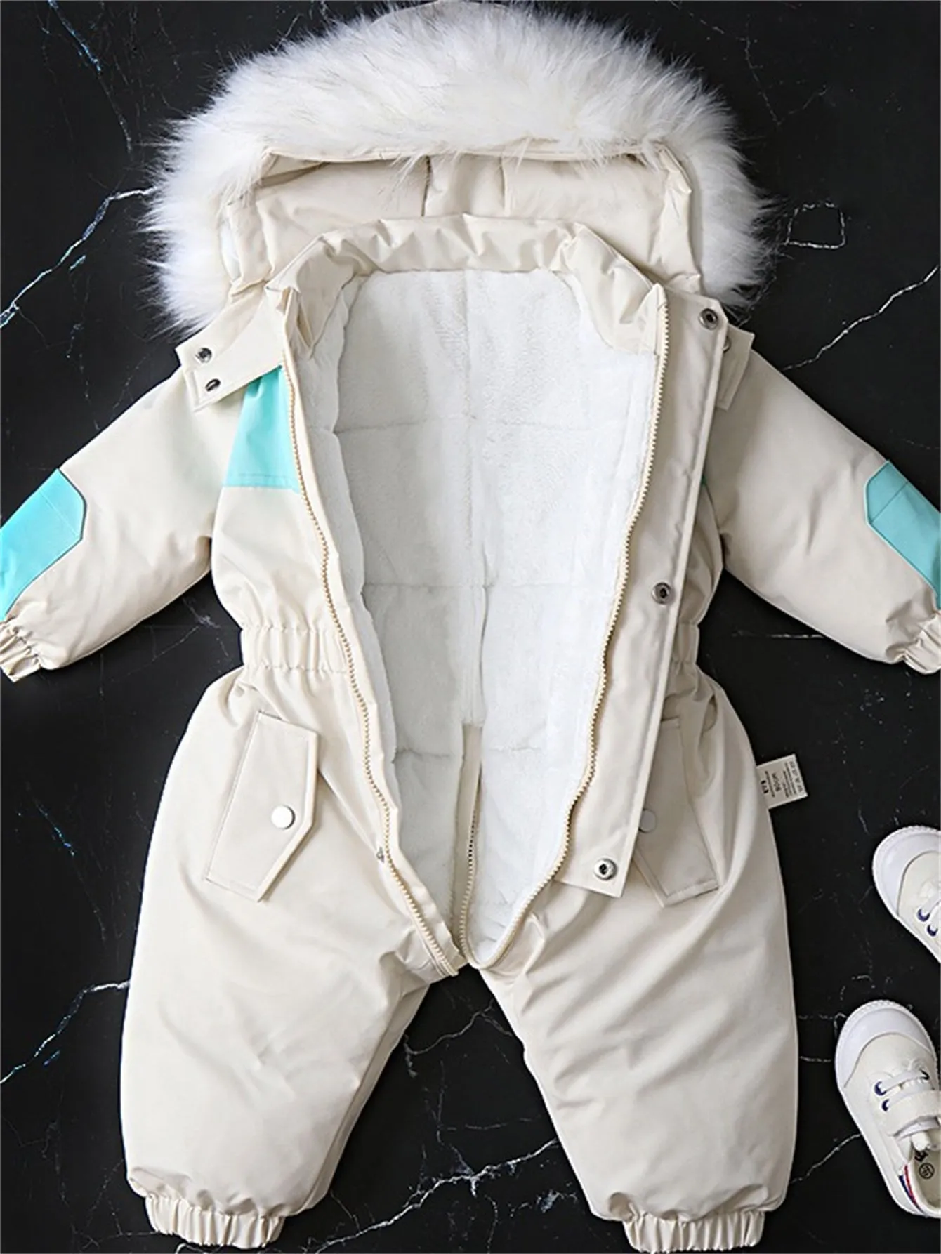 Colorblock baby velvet thickened ski suit jumpsuit