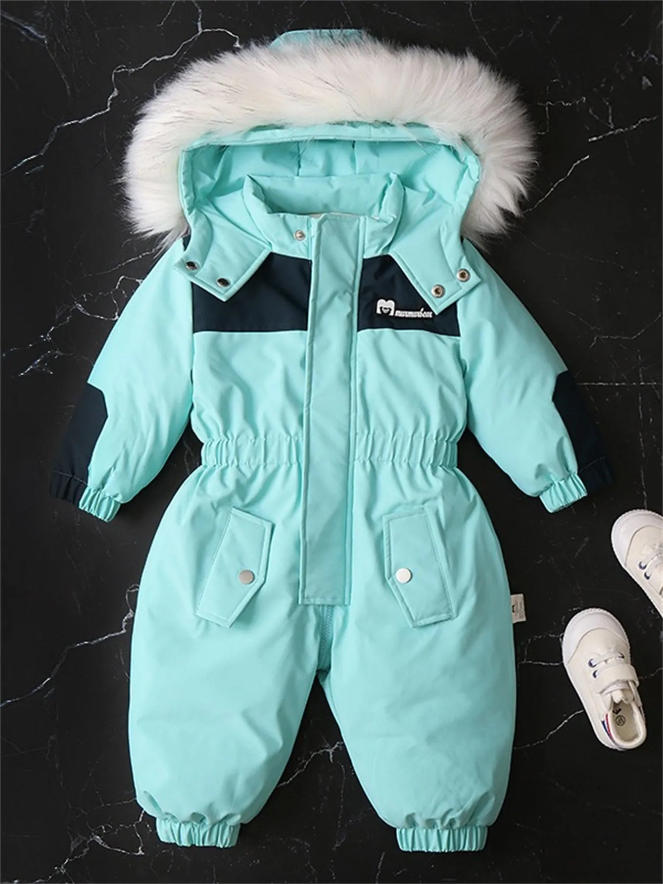 Colorblock baby velvet thickened ski suit jumpsuit