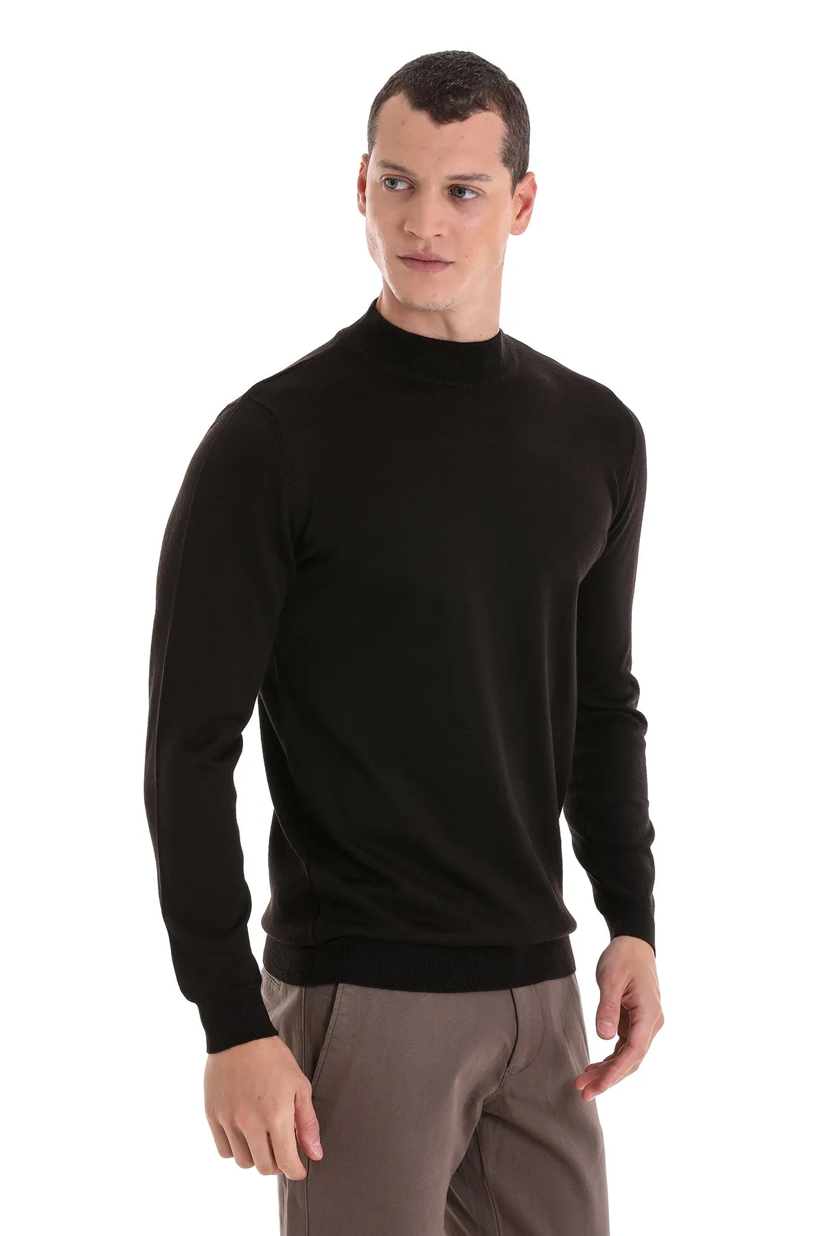 Comfort Fit Wool Blend Black Mock Neck Sweater