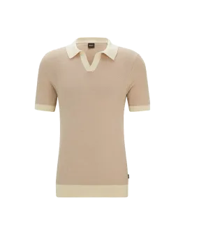 Cotton-blend Polo Sweater With Open Collar - Beige