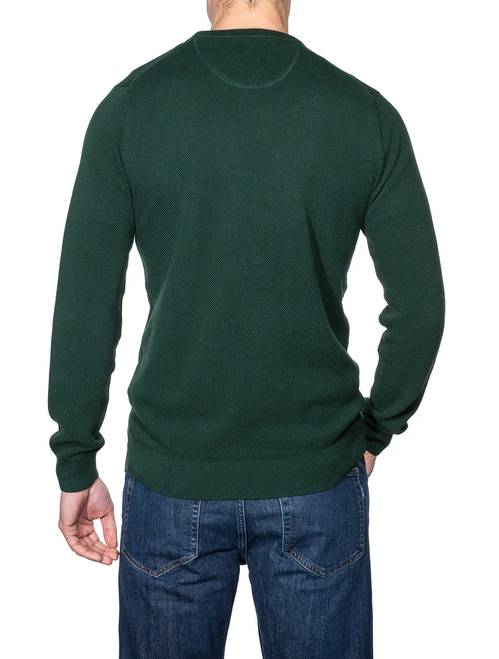 Cotton Piqué Crew Neck Sweater Tartan Green