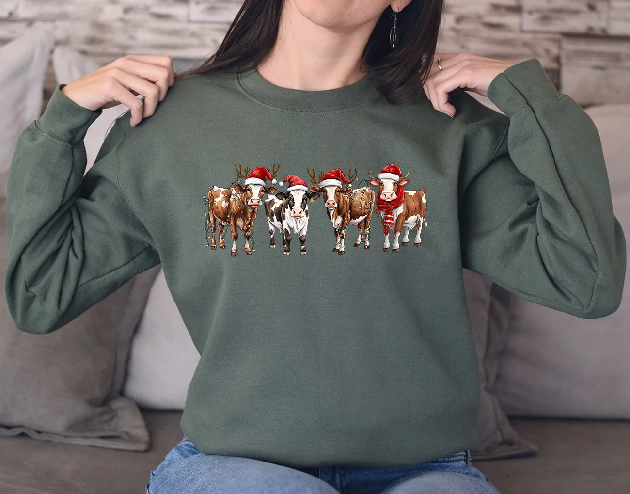 Cow Christmas , Christmas Crewneck hoodie Sweatshirt, Happy Holidays Country Christmas,Holiday