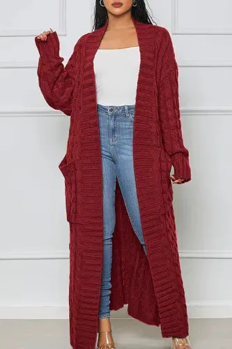 Cozy Merlot Cable Knit Maxi Sweater