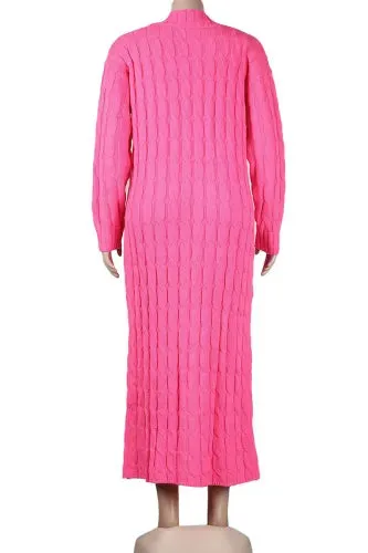 Cozy Pink Cable Knit Maxi Sweater