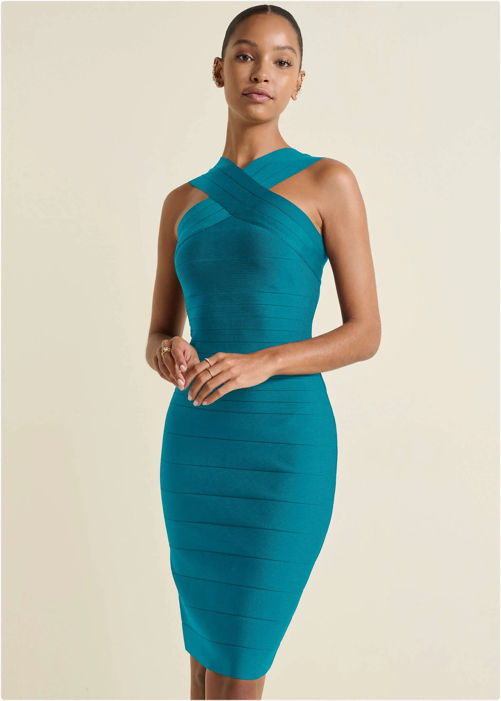 Cross-Neck Bandage Dress - Teal