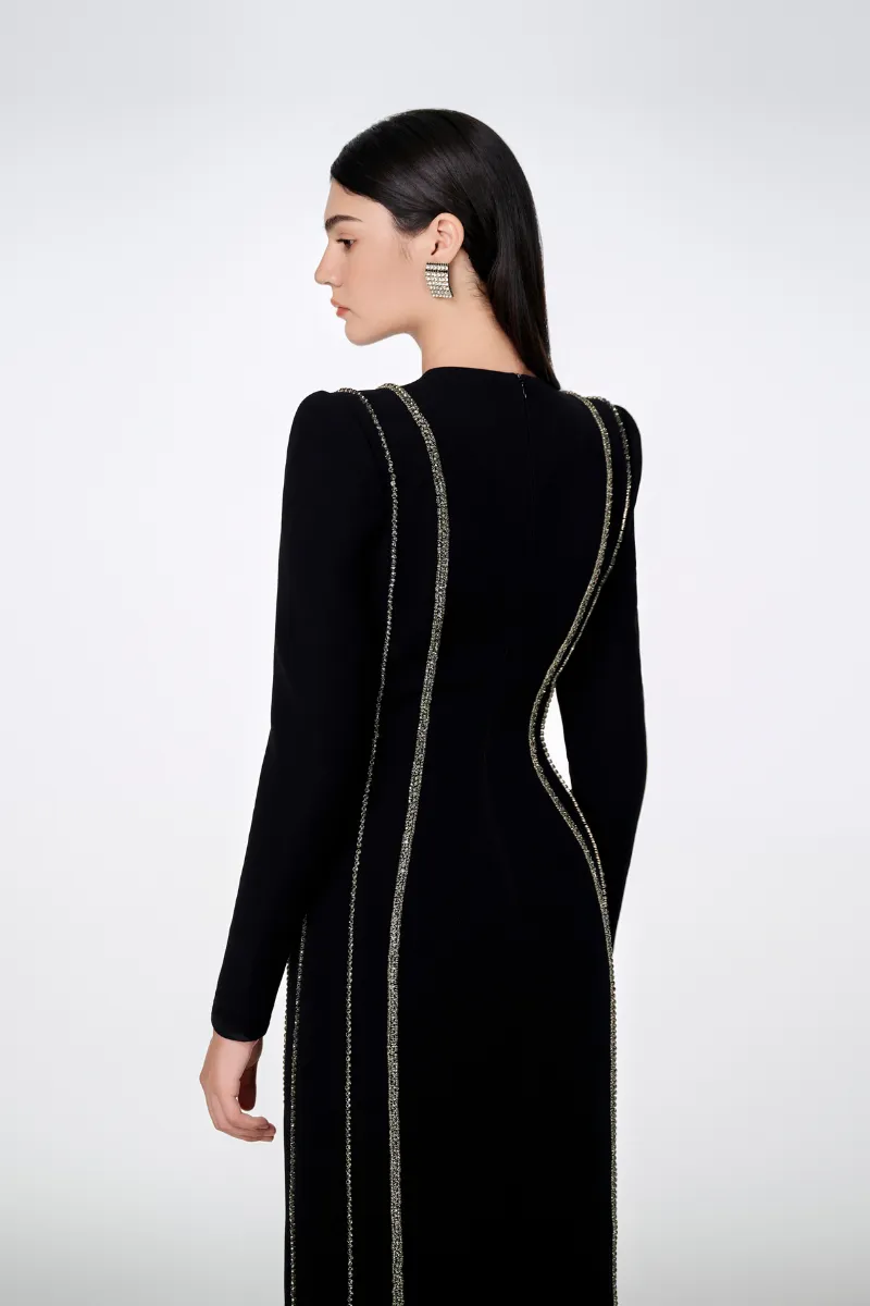 CRYSTAL - EMBELLISHED LONG SLEEVE BODYCON FULL DRESS