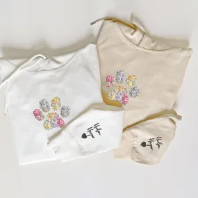 Custom Embroidered Pet Paw Hoodie, Floral Embroidered Letters Hoodie, Best Gift For Pet Owner