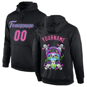 Custom Stitched Black Pink-Light Blue 3D Skull Fashion Sports Pullover Sweatshirt Hoodie