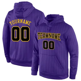 Custom Stitched Purple Black Pinstripe Black-Gold Sports Pullover Sweatshirt Hoodie