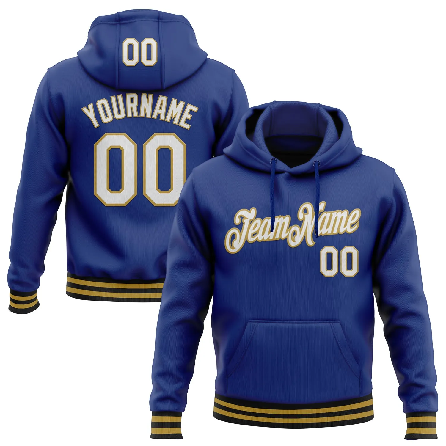 Custom Stitched Royal Old Gold-Black Sports Pullover Sweatshirt Hoodie