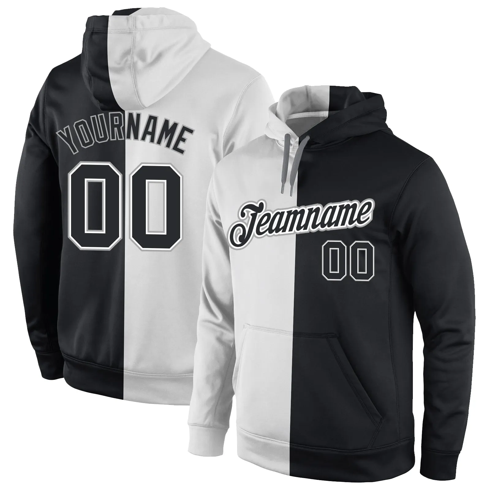 Custom Stitched White Black Split Fashion Sports Pullover Sweatshirt Hoodie