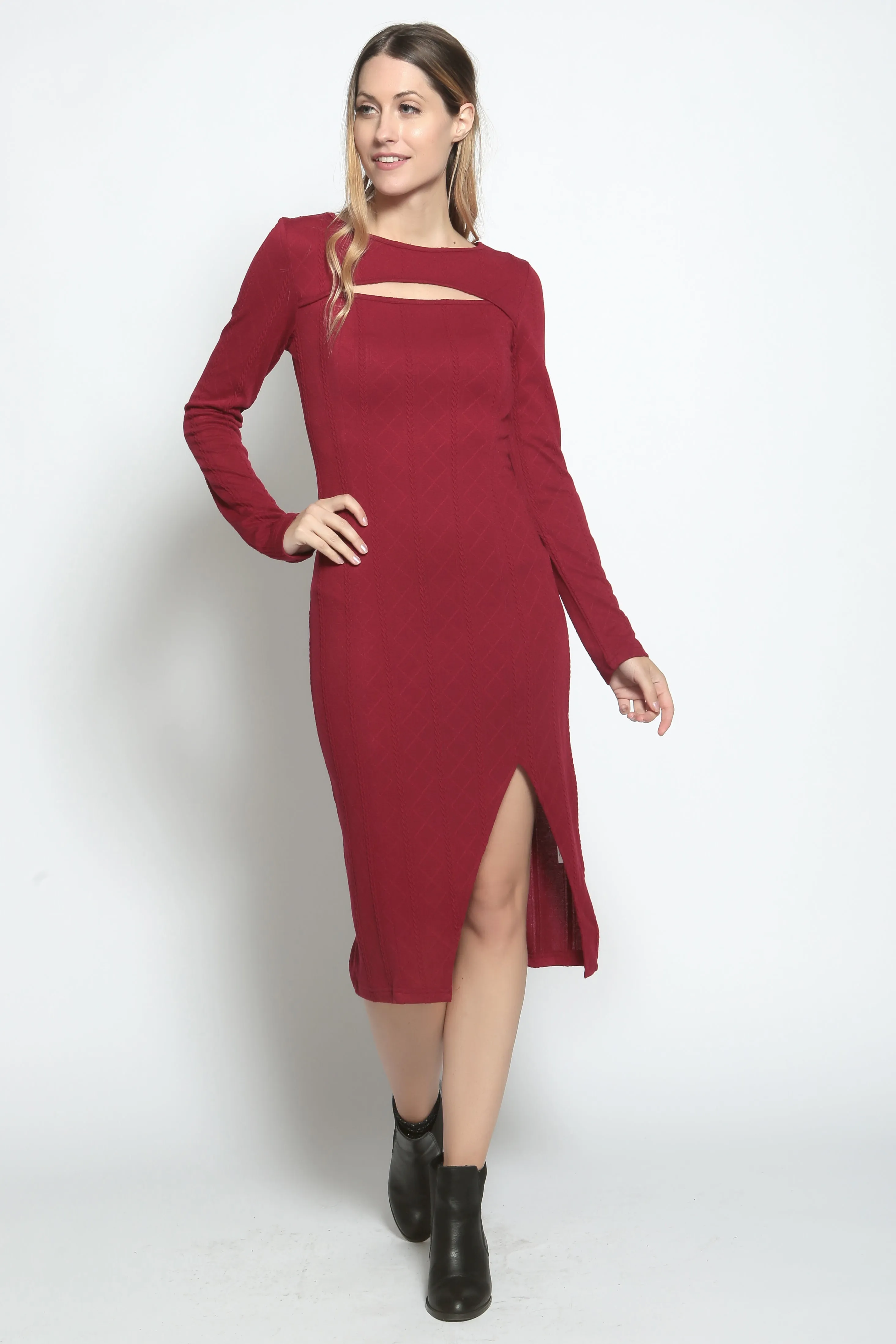 Cut-Out Midi Bodycon Knit Dress