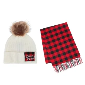 David & Young Women's Mama Bear Winter Beanie and Matching Buffalo Plaid Scarf Set