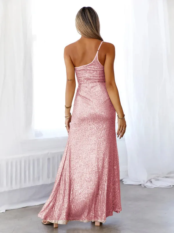 Dazzling glow One Shoulder Sequin Party Dress | Sparkly Maxi Dress | Bodycon Sequin Glitter Dress