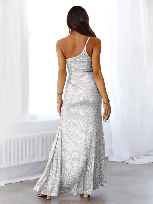 Dazzling glow One Shoulder Sequin Party Dress | Sparkly Maxi Dress | Bodycon Sequin Glitter Dress