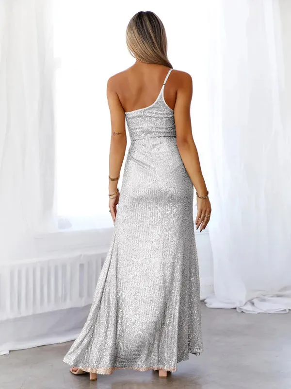 Dazzling glow One Shoulder Sequin Party Dress | Sparkly Maxi Dress | Bodycon Sequin Glitter Dress