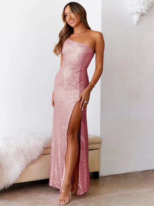 Dazzling glow One Shoulder Sequin Party Dress | Sparkly Maxi Dress | Bodycon Sequin Glitter Dress