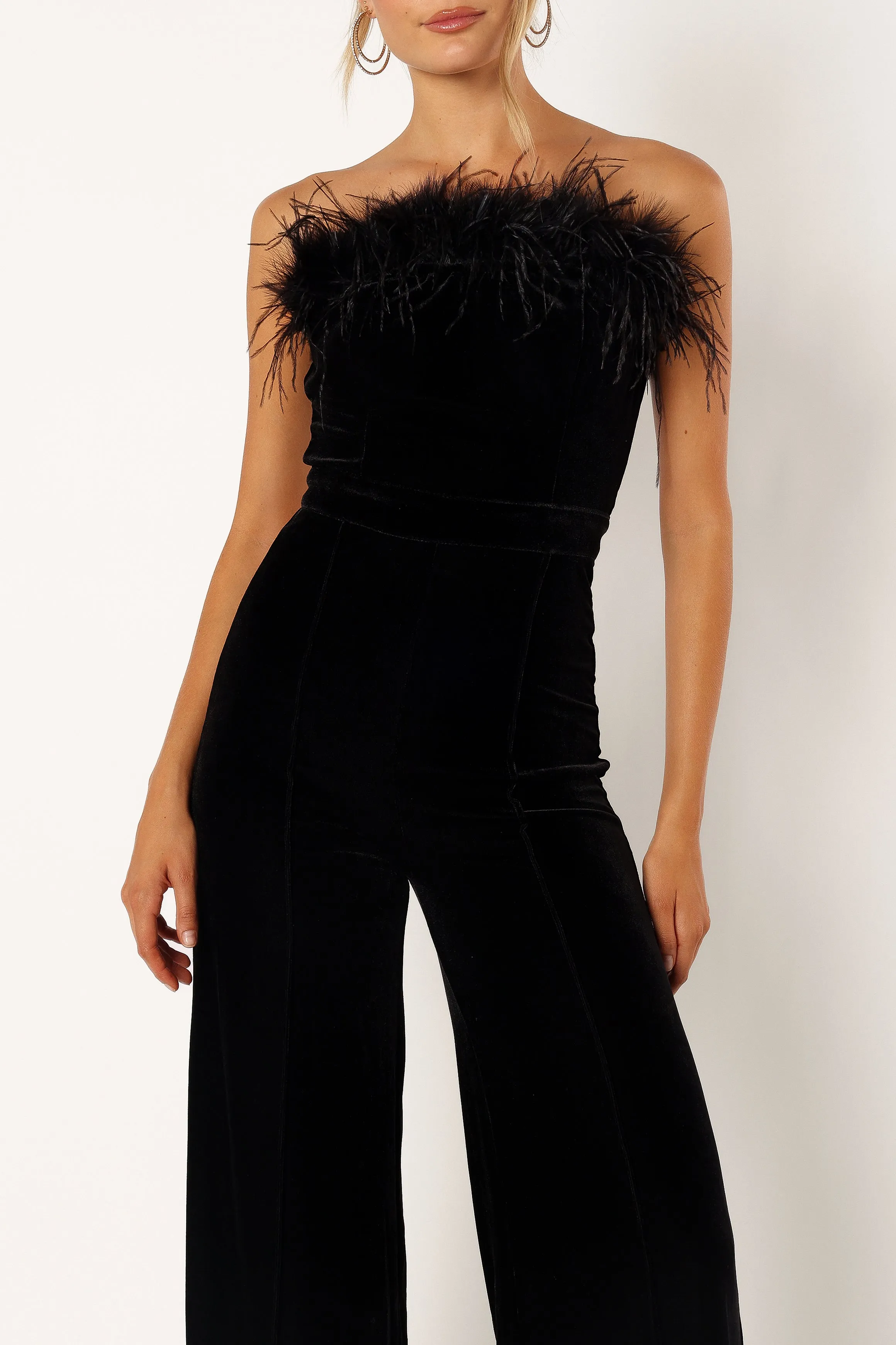 Donatella Feather Trim Jumpsuit - Black