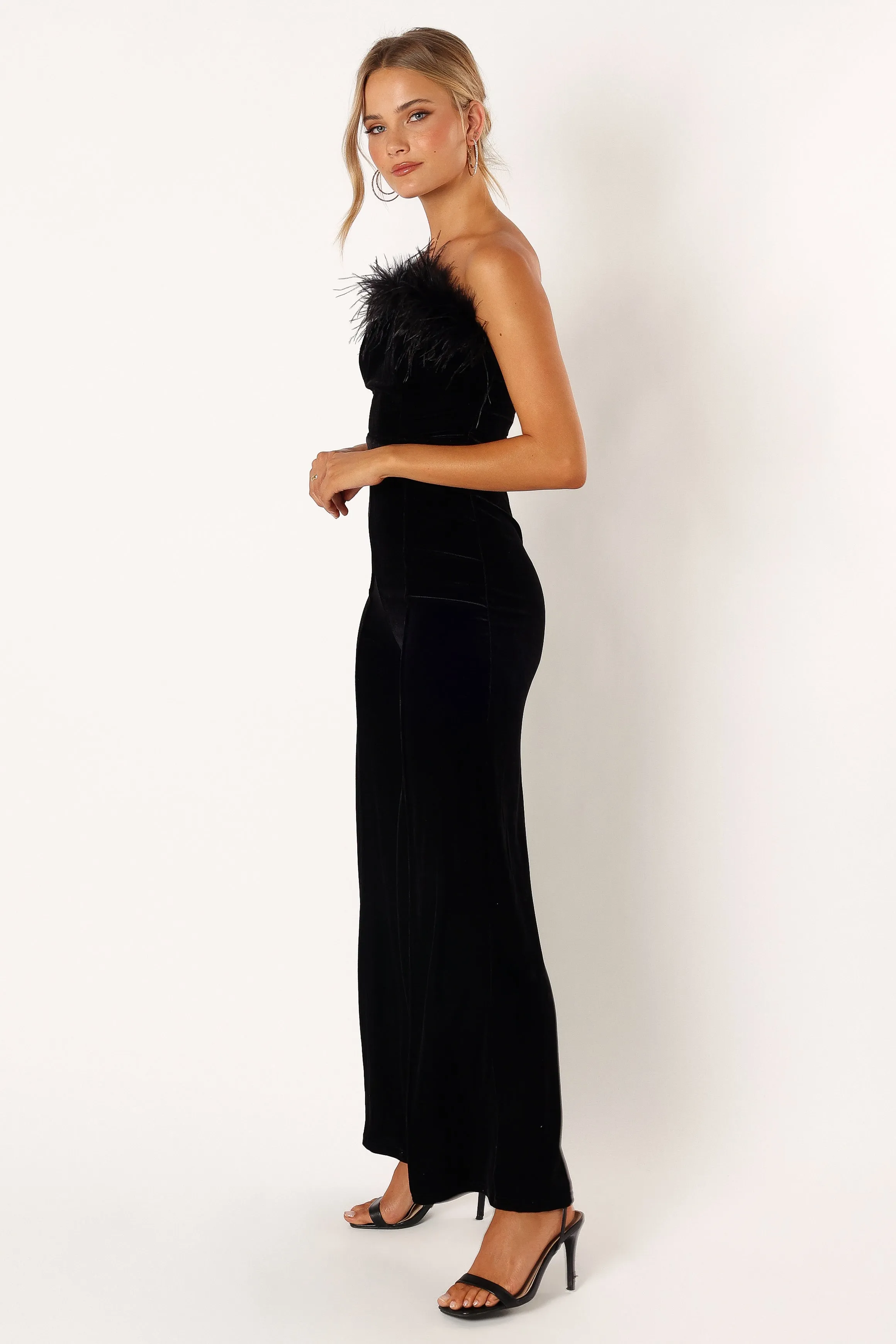 Donatella Feather Trim Jumpsuit - Black