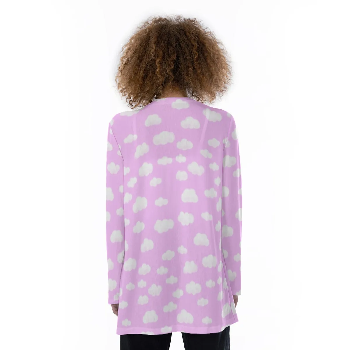 Dreamy Clouds Open Front Lightweight Cardigan With Pockets (Taffy Pink)