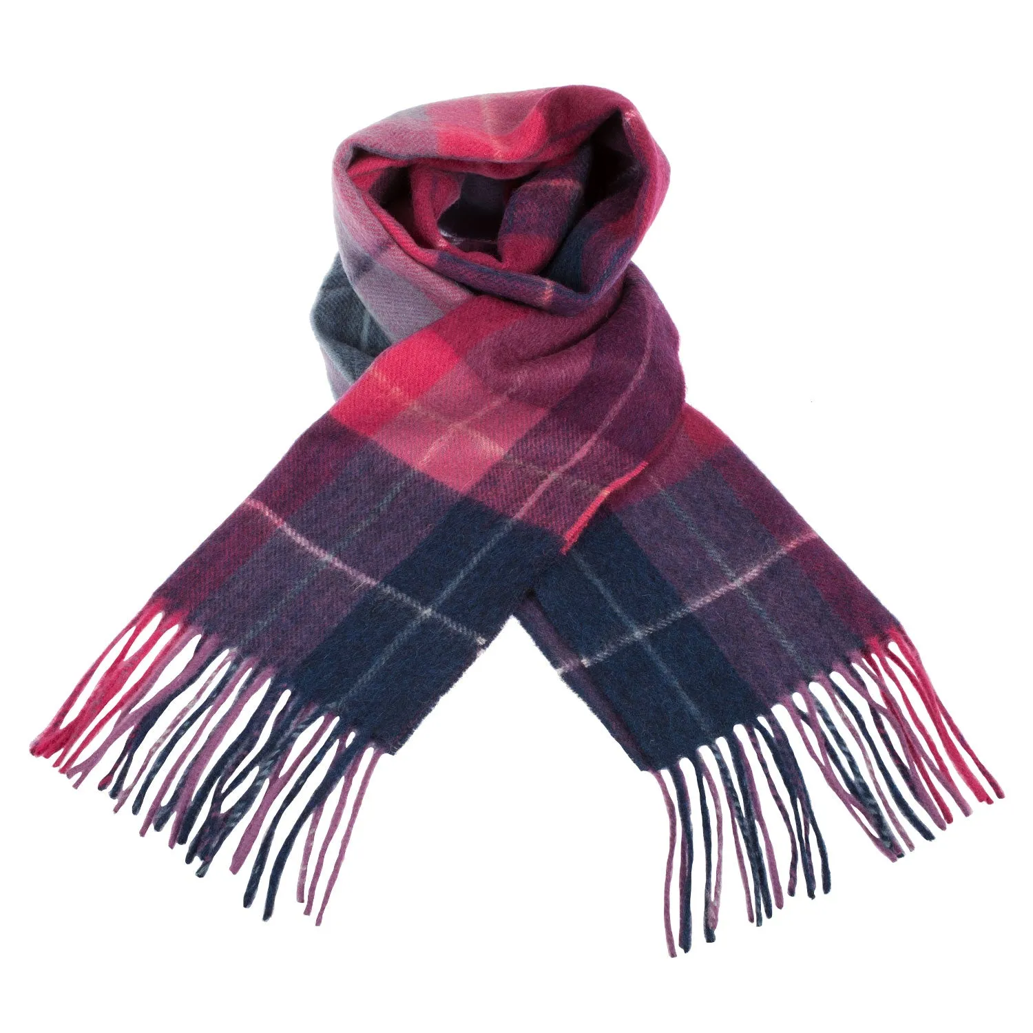 Edinburgh 100% Lambswool Scarf  Multi Windowpane - Navy/Pink