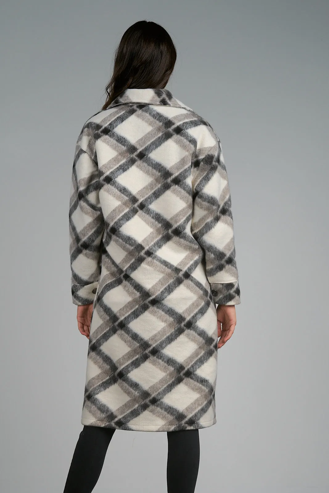 Elan Black Grey Plaid Long Brushed Shacket