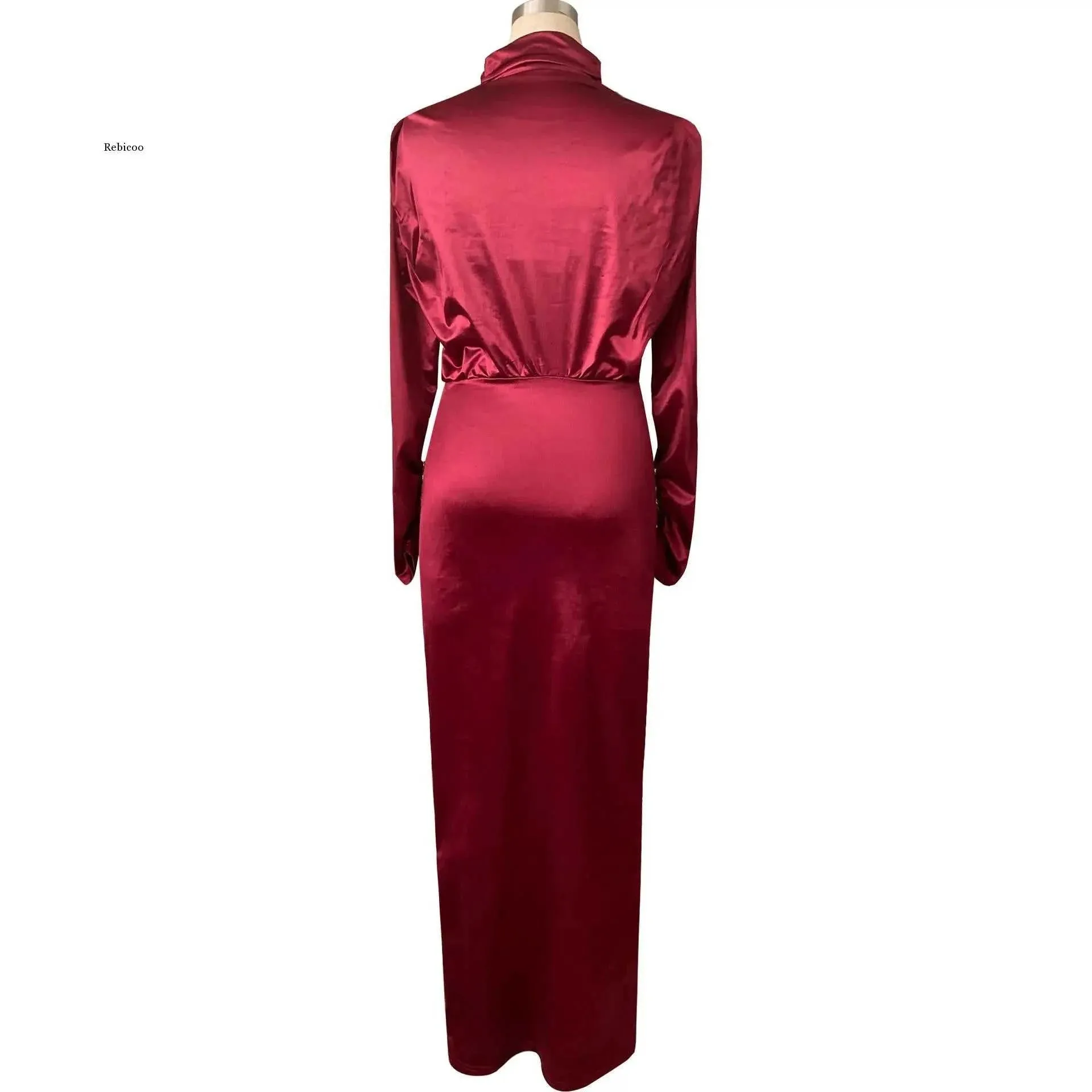 Elegant Autumn/Winter Bodycon Dress for Women - Long Sleeve, High Neck, Solid Color Party Gown