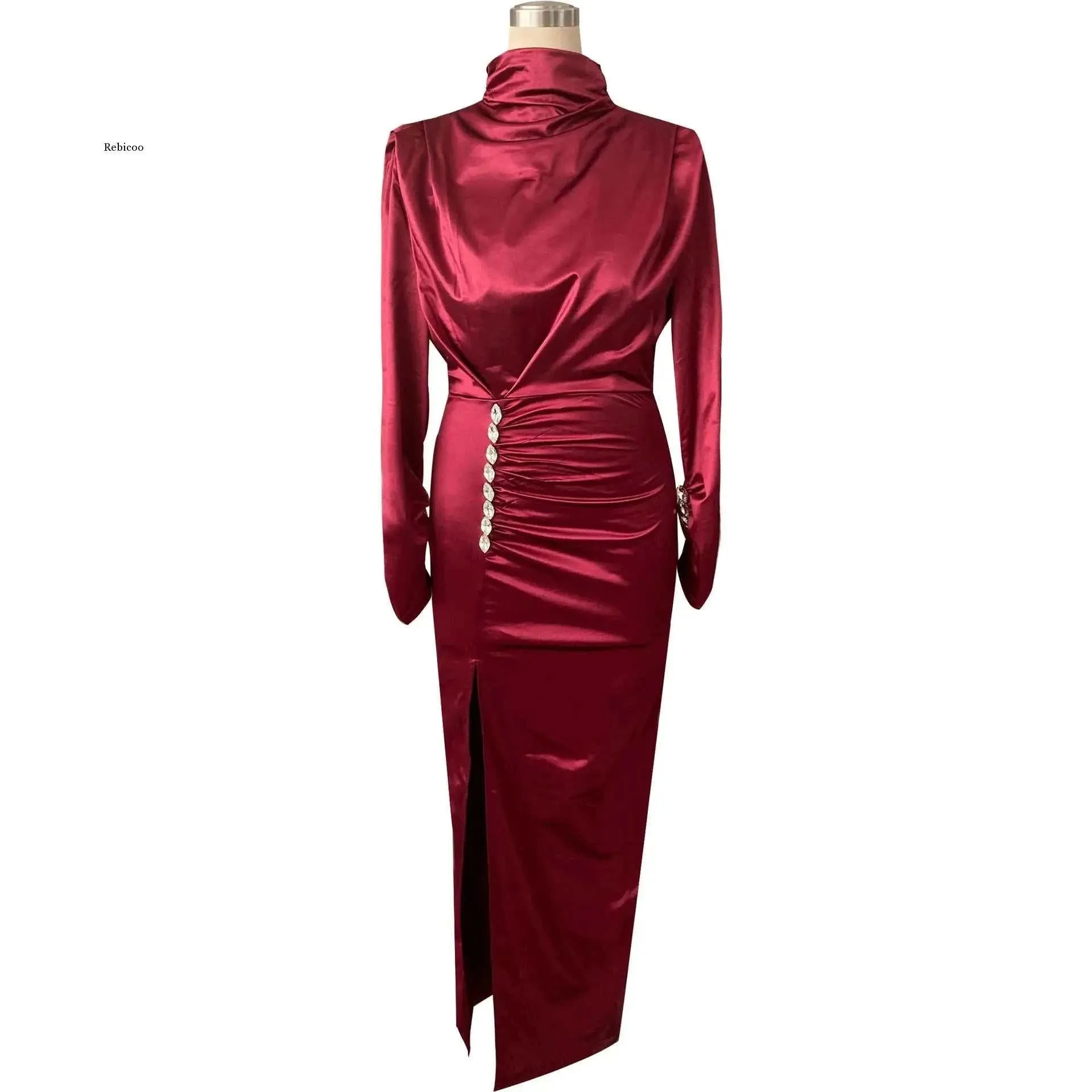 Elegant Autumn/Winter Bodycon Dress for Women - Long Sleeve, High Neck, Solid Color Party Gown