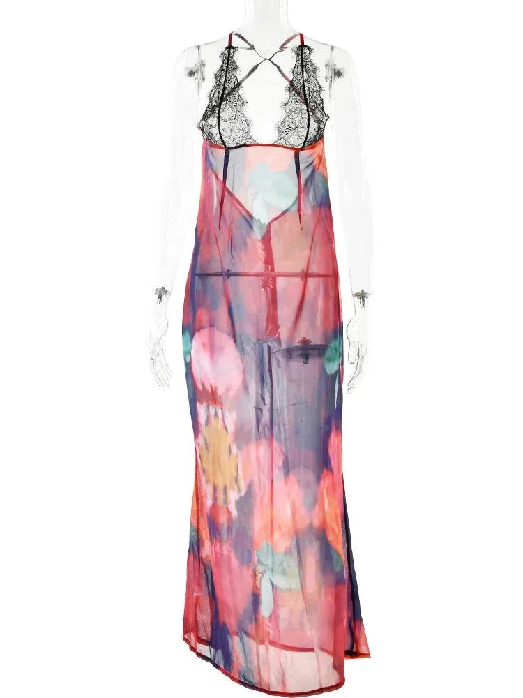 Elegant Floral Chiffon Dress: Exotic Beach Party Style