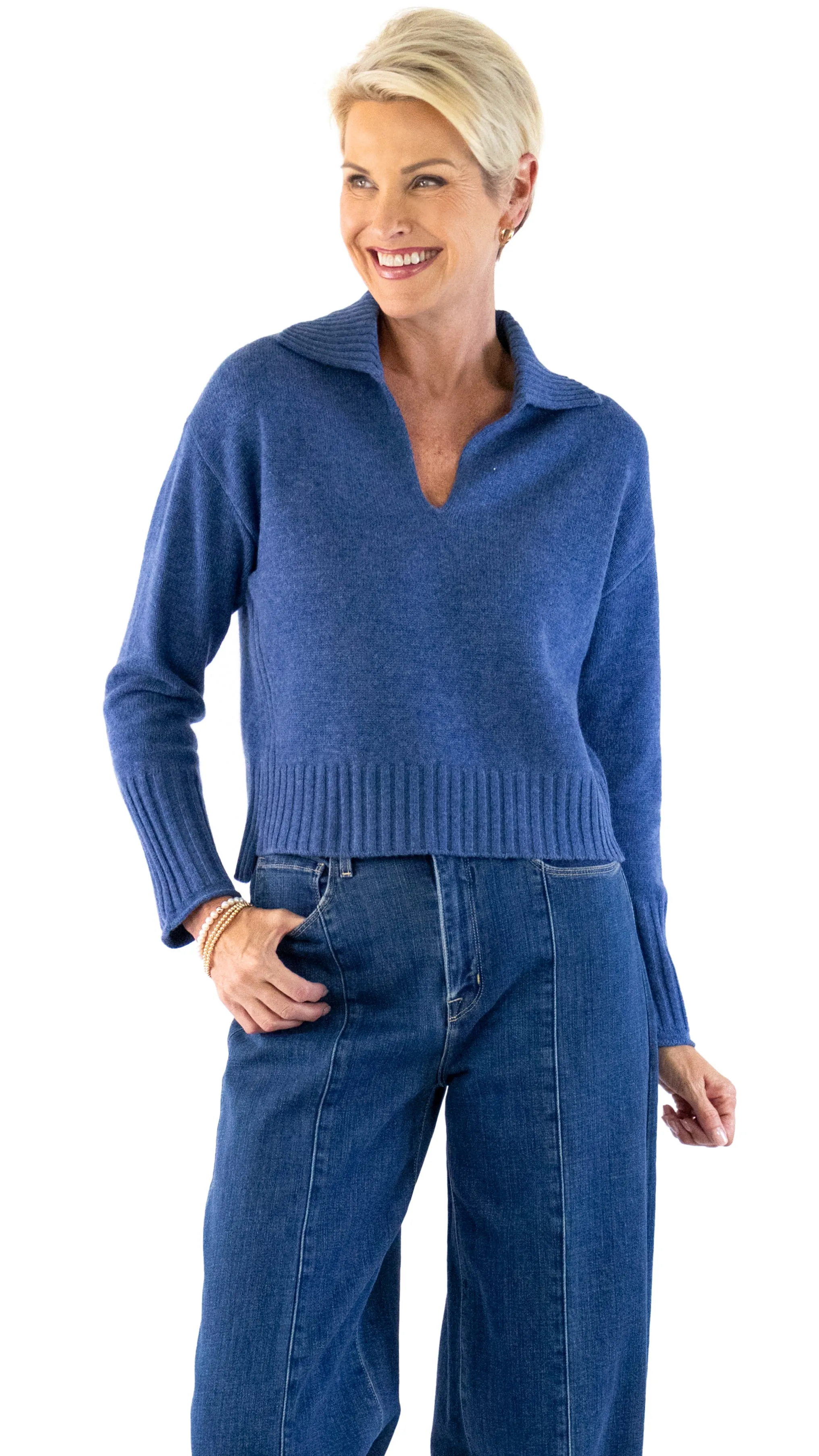 Ena V-Neck Sweater - Nordic Blue