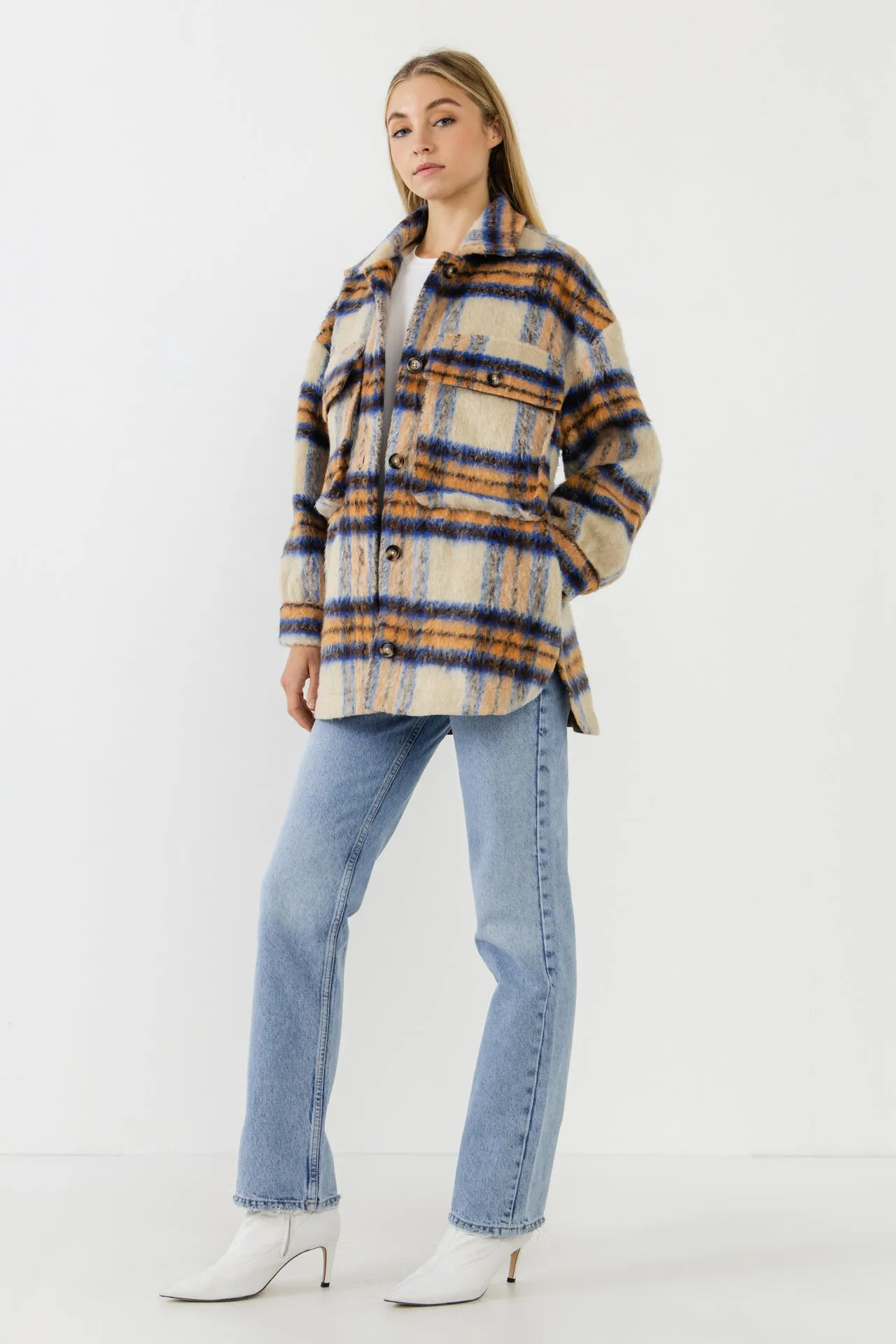 English Factory - Oversized Plaid Shacket with Pockets