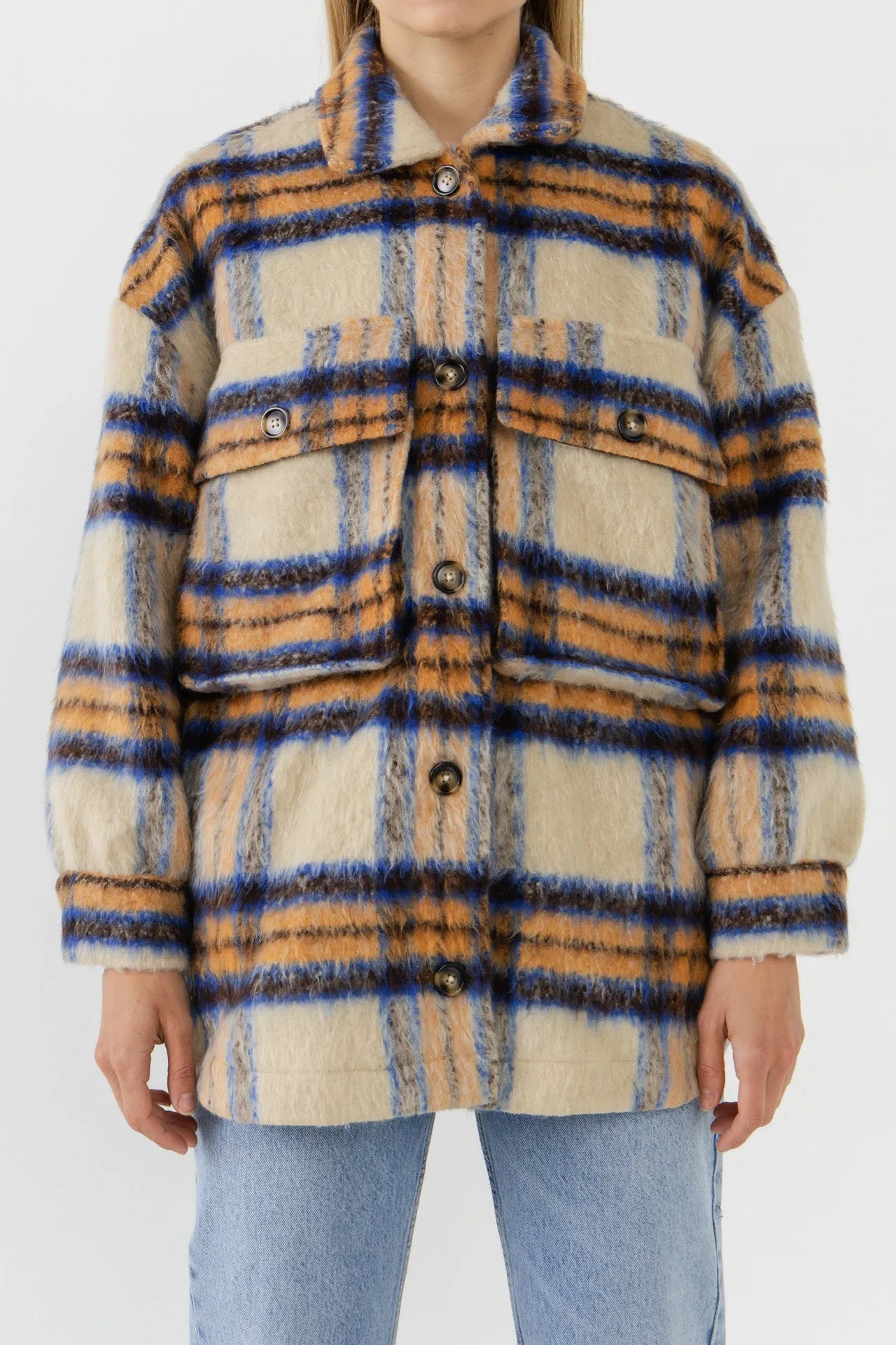 English Factory - Oversized Plaid Shacket with Pockets