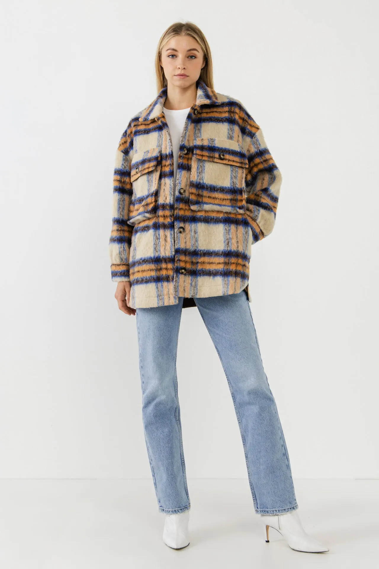 English Factory - Oversized Plaid Shacket with Pockets