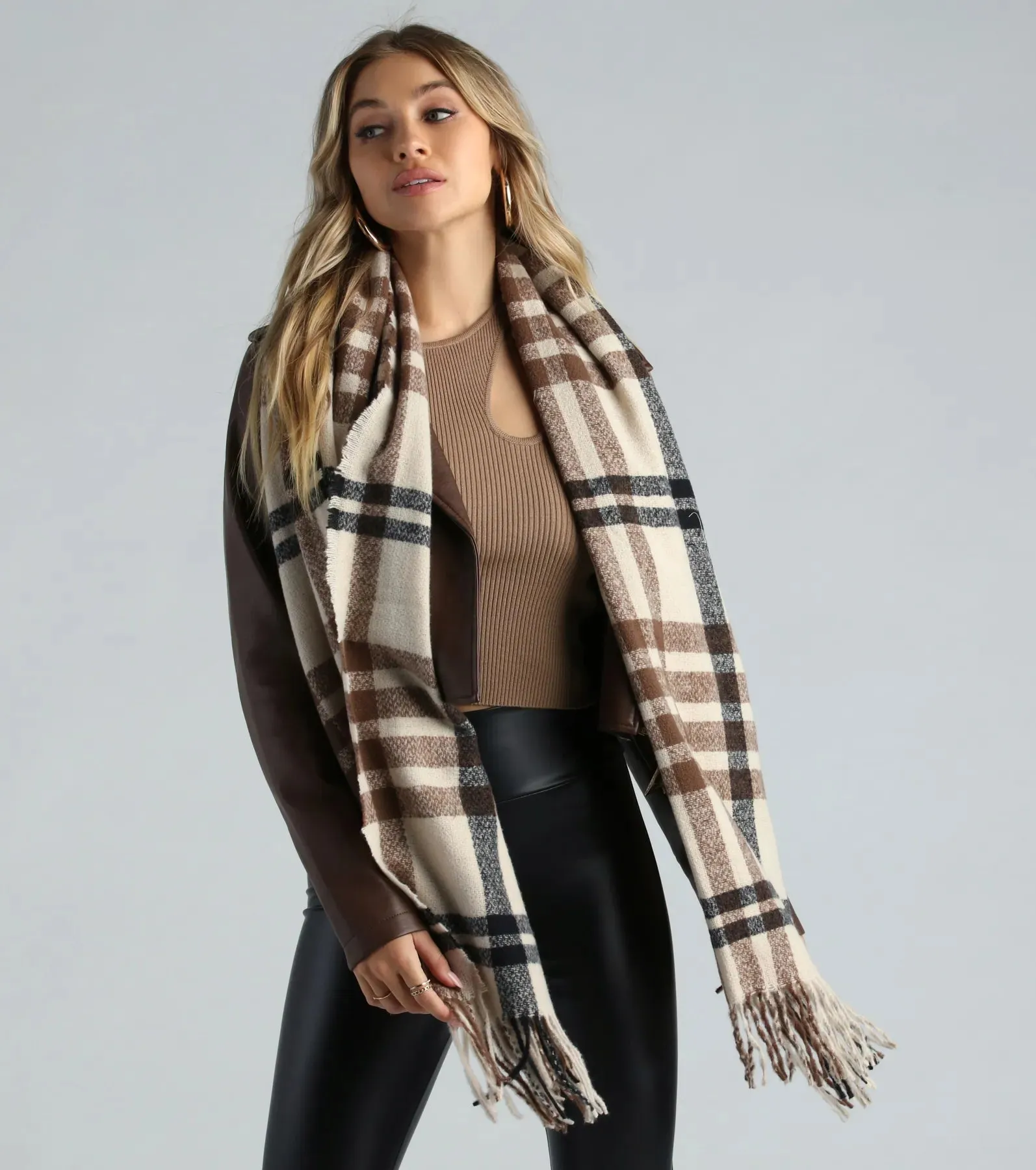 Ever-So-Trendy Plaid Fringe Scarf