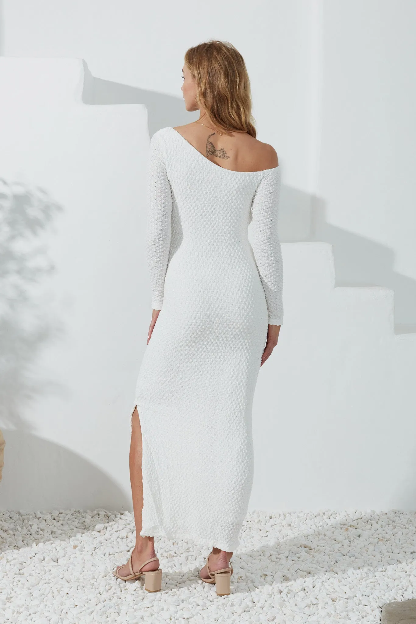 Fia White Asymmetric Bodycon Maxi Dress