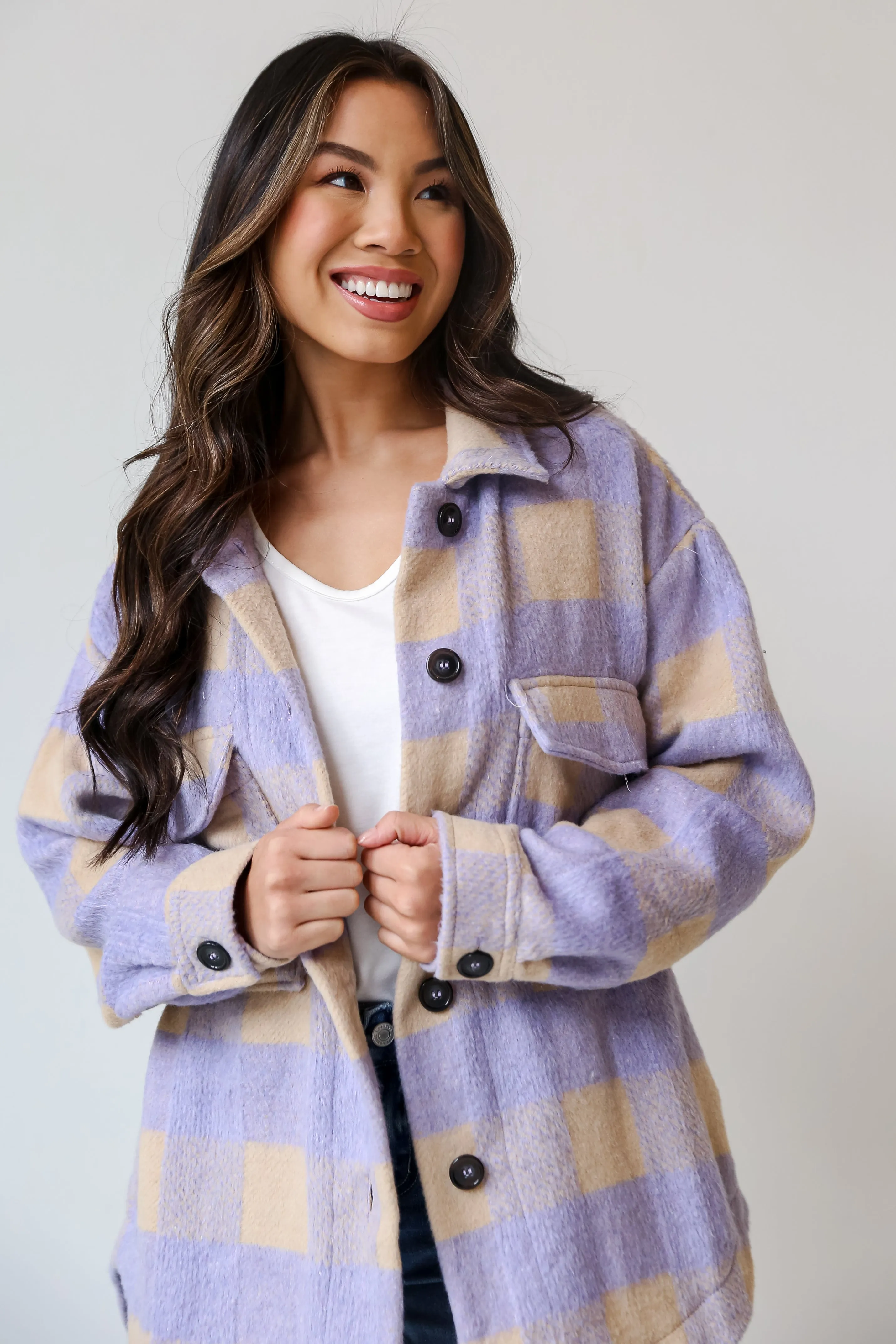 FINAL SALE - Cozy Sensation Lavender Plaid Shacket