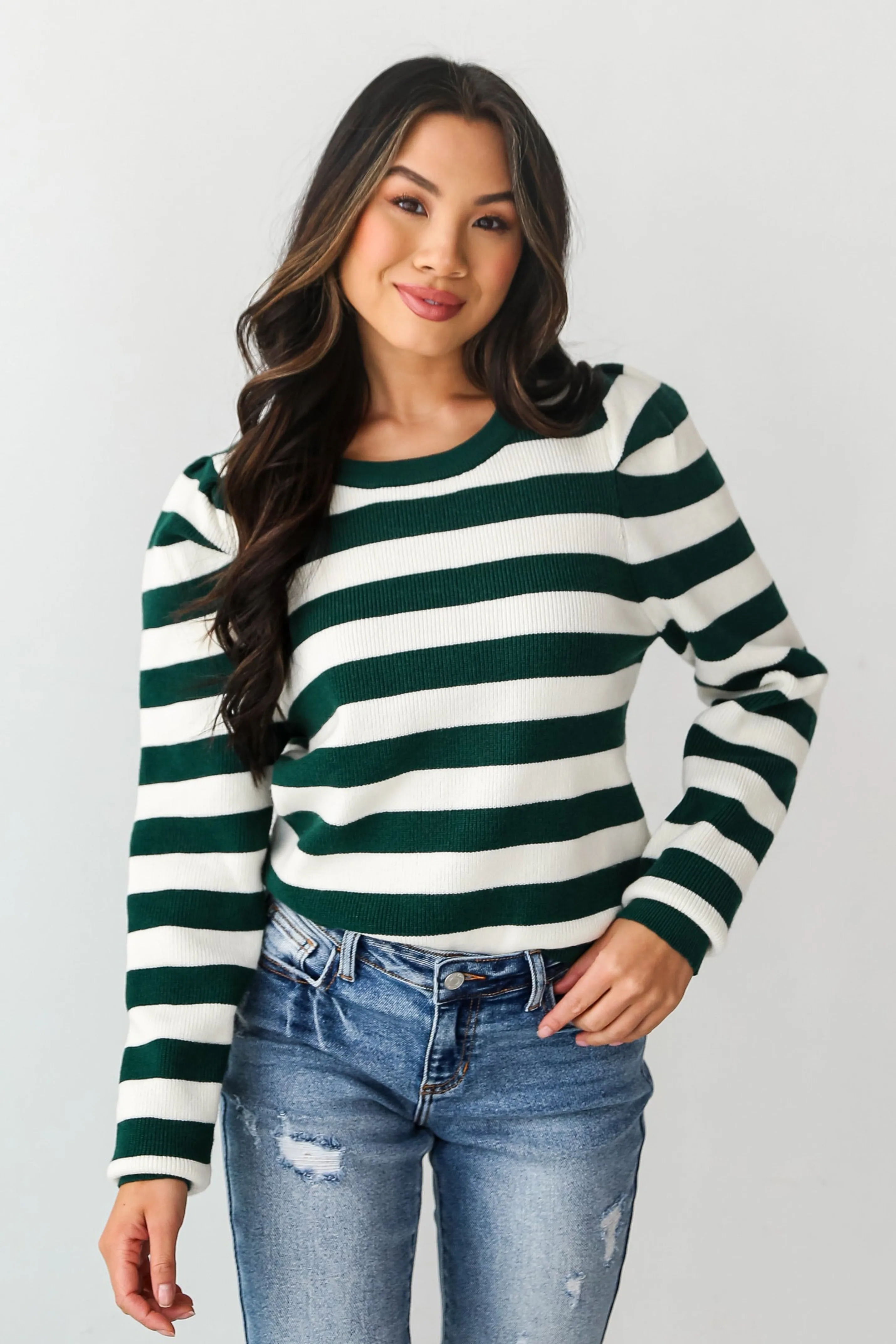 FINAL SALE - Toasty Style Hunter Green Striped Sweater