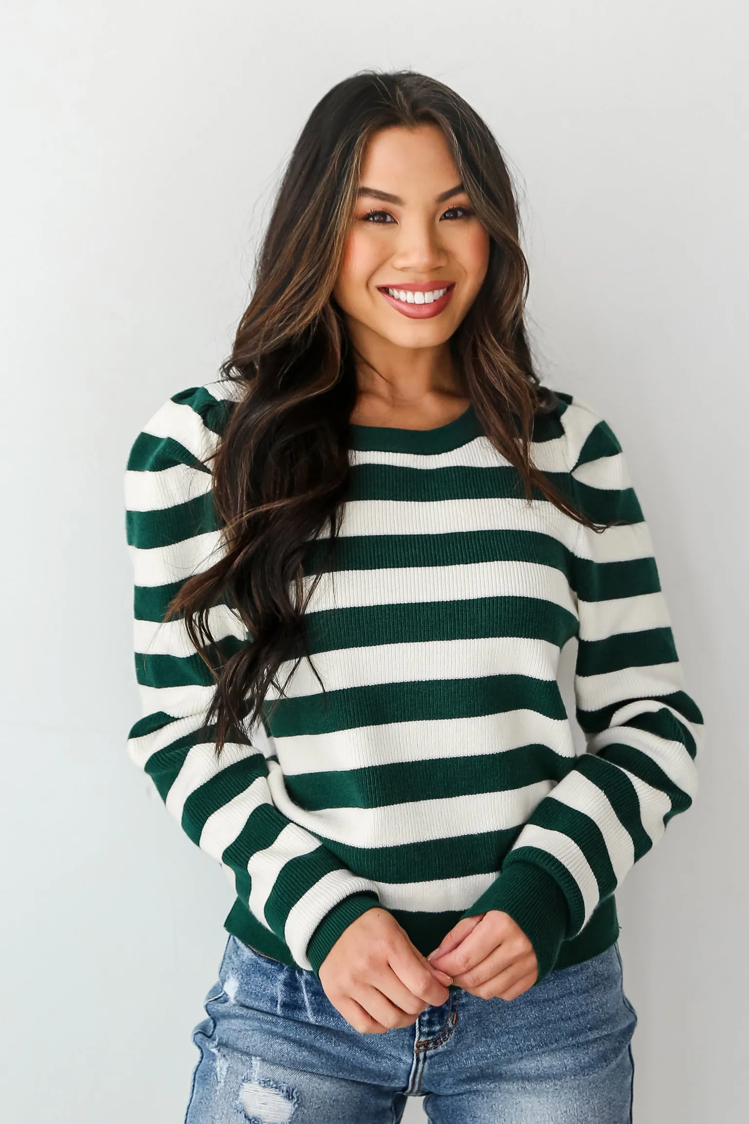 FINAL SALE - Toasty Style Hunter Green Striped Sweater