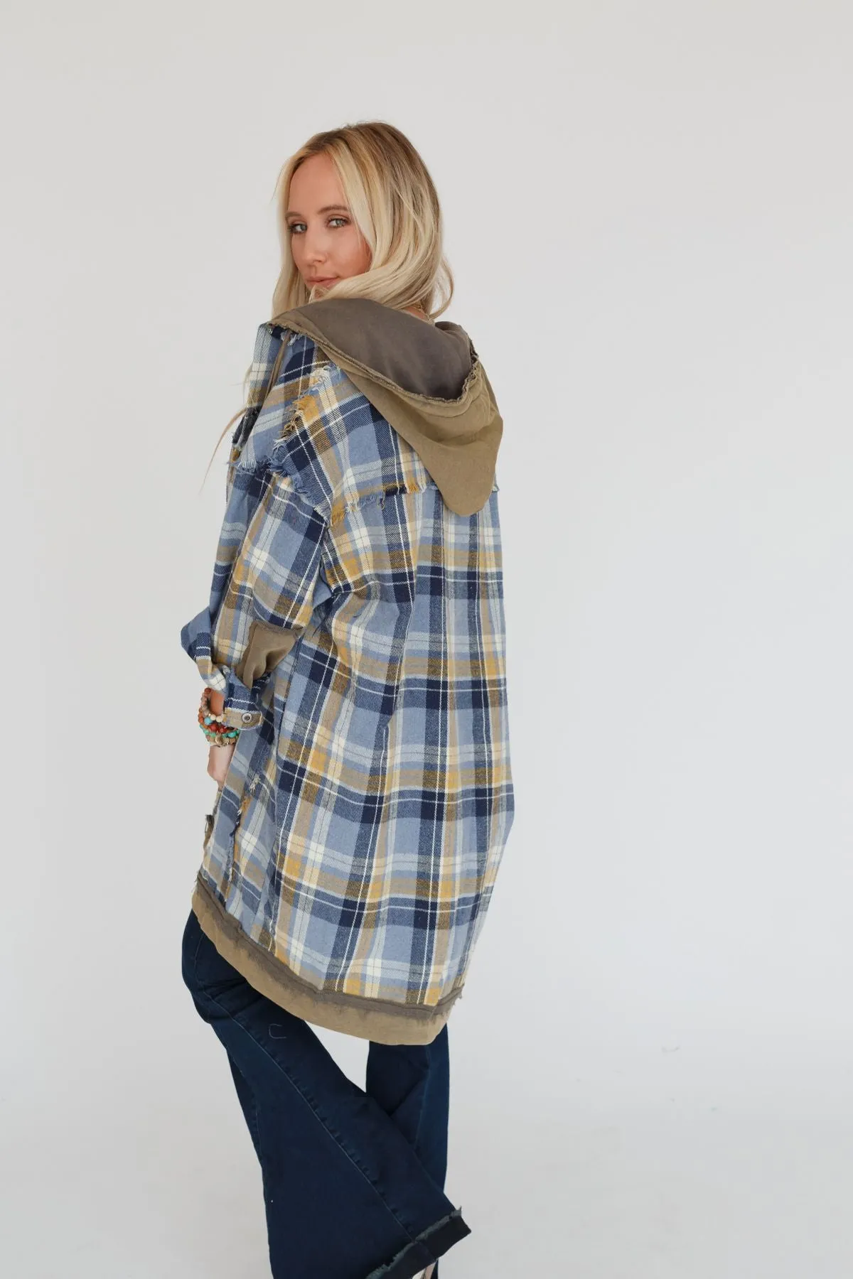 Flannel Layers Hooded Jacket - Blue