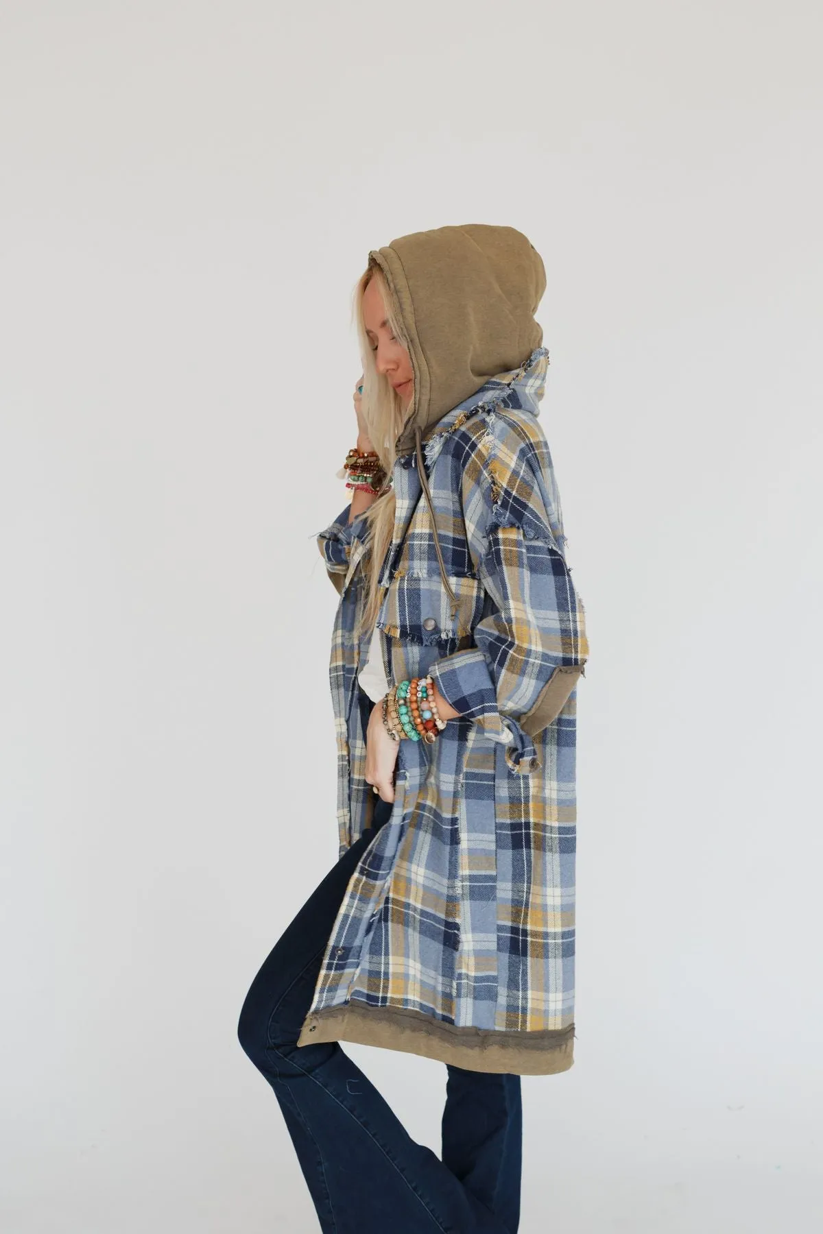 Flannel Layers Hooded Jacket - Blue