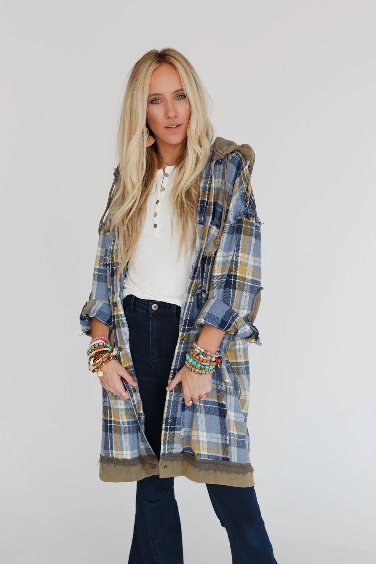 Flannel Layers Hooded Jacket - Blue